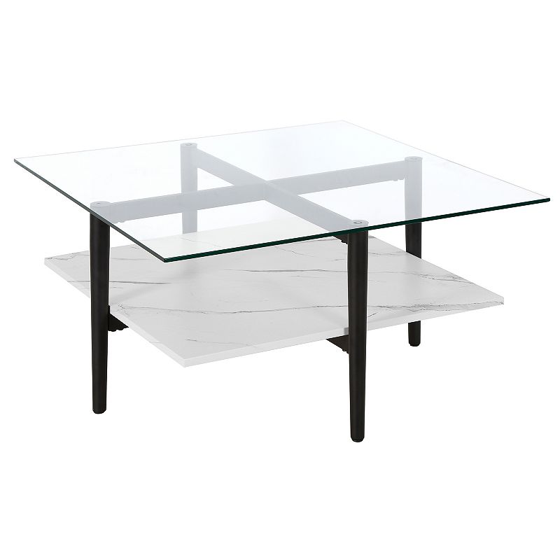 Finley & Sloane Otto Wide Square Coffee Table, Black And Faux Marble
