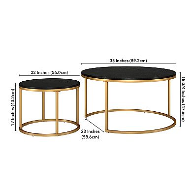 Premium Round Nest Of Tables Coffee Table Black Oak Brass Metal