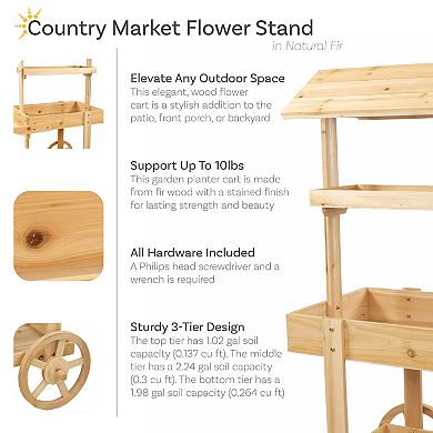 Sunnydaze Country Market Flower Stand Raised Garden Bed - White