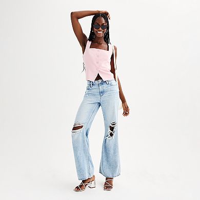 Juniors' SO® Mid Rise Slouchy Flare Jeans