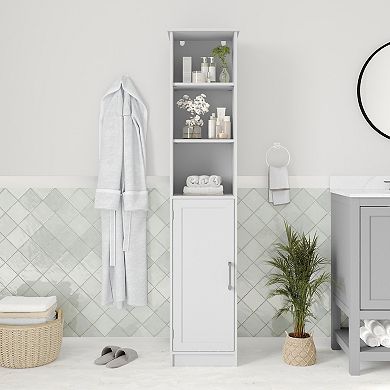 Merrick Lane Contemporary Floorstanding Slim Linen Tower Organizer With Shelves