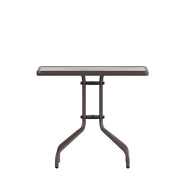 Emma And Oliver Rhea 31.5'' Square Glass Top Metal Table With 4 Aluminum Slat Stack Chairs