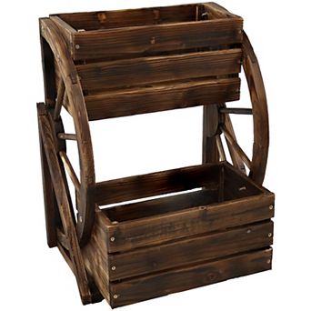 Sunnydaze 2 tier Fir Wood Wagon Wheel Planter