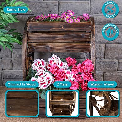 Sunnydaze 2-Tier Fir Wood Wagon Wheel Planter