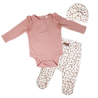Baby Girls Take Me Home 3 pc Layette Set, Mauve Leopard