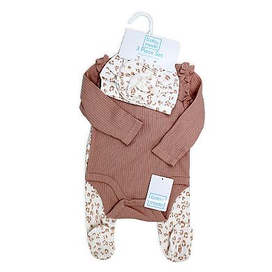 Baby Girls Take Me Home 3 Piece Layette Set, Mauve Leopard
