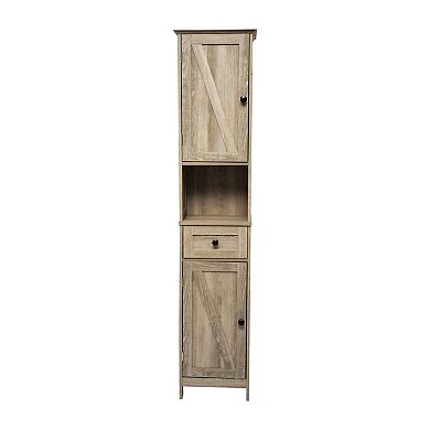 Merrick Lane Farmhouse Dual Cabinet Linen Tower With Shelves And Storage Drawer