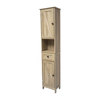 Merrick Lane Farmhouse Dual Cabinet Linen Tower With Shelves And Storage Drawer