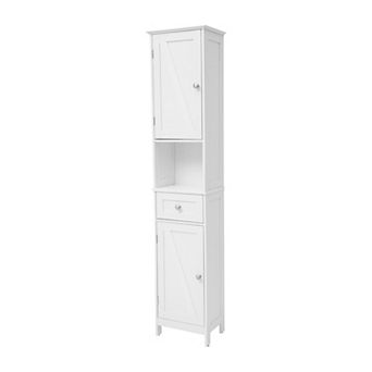 Merrick Lane Farmhouse Dual Cabinet Linen Tower With Shelves And Storage Drawer