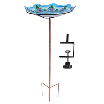 Sunnydaze Exquisite Feathers Deck-mounted/staked Glass Bird Bath