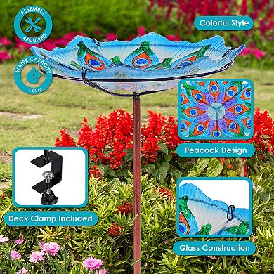 Sunnydaze Exquisite Feathers Deck-mounted/staked Glass Bird Bath