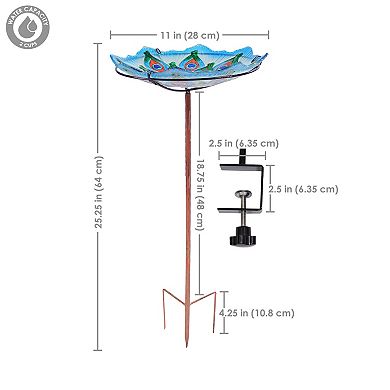 Sunnydaze Exquisite Feathers Deck-mounted/staked Glass Bird Bath