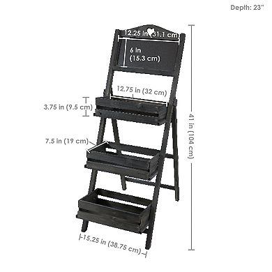 Sunnydaze Country Heart Ladder Plant Stand with Chalkboard - White