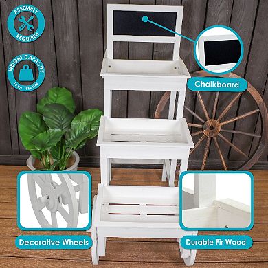 Sunnydaze 3-tiered Fir Wood Plant Stand With Chalkboard - White