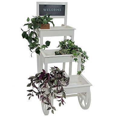 Sunnydaze 3-tiered Fir Wood Plant Stand With Chalkboard - White