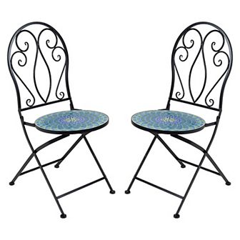 Sunnydaze Mosaic Tile Bistro Chair With Iron Frame - 2-pack