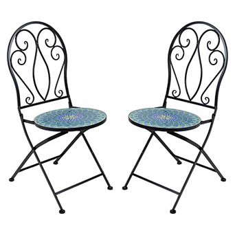 Sunnydaze Mosaic Tile Bistro Chair With Iron Frame - 2-pack