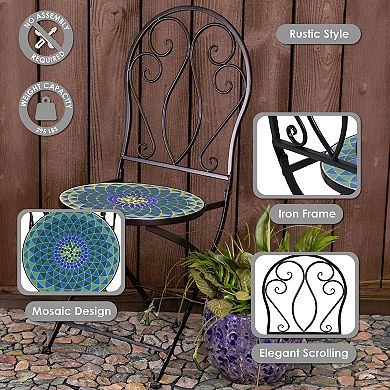 Sunnydaze Mosaic Tile Bistro Chair With Iron Frame - 2-pack