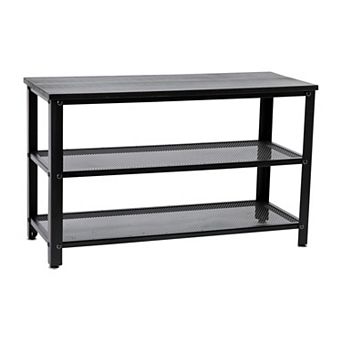 Emma And Oliver 3 tier Entryway Bench With Mesh Metal Shoe Storage Shelves