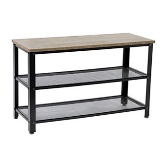 Emma And Oliver 3 tier Entryway Bench With Mesh Metal Shoe Storage Shelves