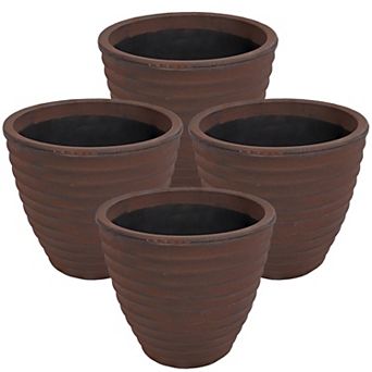 Sunnydaze 13 in Ribbed Polyresin Outdoor Planter - Rust