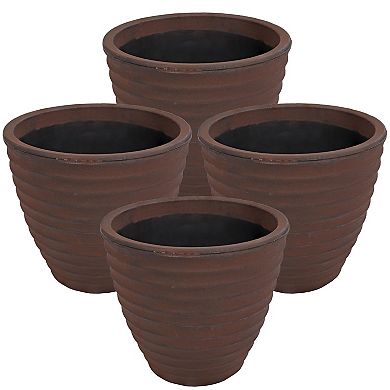 Sunnydaze 13 in Ribbed Polyresin Outdoor Planter - Rust