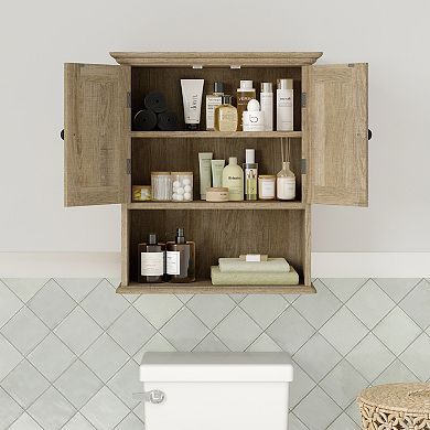 Merrick Lane Farmhouse Wall Mount Storage Cabinet For Bath Or Laundry Room
