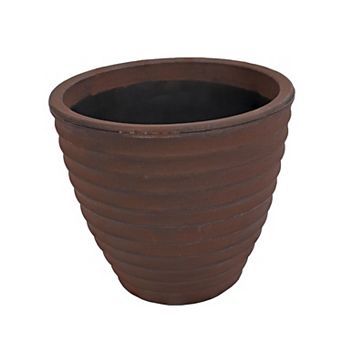 Sunnydaze 16 in Ribbed Polyresin Outdoor Planter - Rust