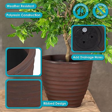 Sunnydaze 16 In Ribbed Polyresin Outdoor Planter - Rust