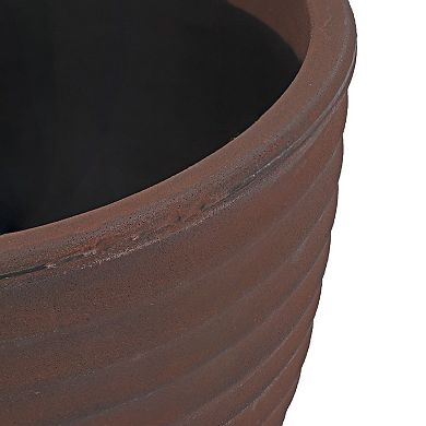 Sunnydaze 16 In Ribbed Polyresin Outdoor Planter - Rust