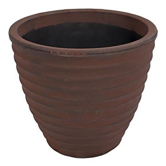 Sunnydaze 13 in Ribbed Polyresin Outdoor Planter - Rust