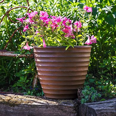 Sunnydaze 13 In Ribbed Polyresin Outdoor Planter - Rust