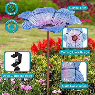 Sunnydaze Morning Glory Deck-mounted/staked Glass Bird Bath