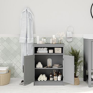 Merrick Lane Contemporary Double Door Bathroom Storage Cabinet With Shelves