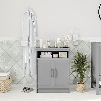 Merrick Lane Contemporary Double Door Bathroom Storage Cabinet With Shelves