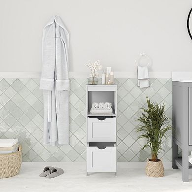 Merrick Lane Farmhouse Bathroom Storage Organizer With 2 Removable Drawers And Shelf