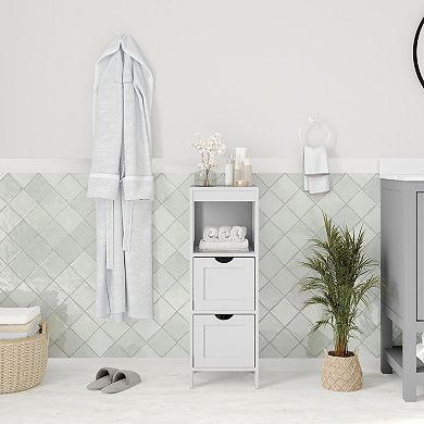 Merrick Lane Farmhouse Bathroom Storage Organizer With 2 Removable Drawers And Shelf