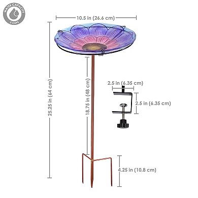 Sunnydaze Deck-Mounted/Staked Glass Bird Bath - Spring Crocus