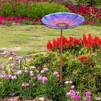 Sunnydaze Deck-Mounted/Staked Glass Bird Bath - Spring Crocus