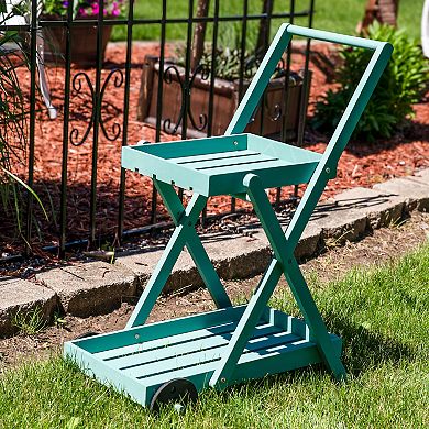 Sunnydaze 2-tier Fir Wheeled Planter Stand - Robin Egg Blue