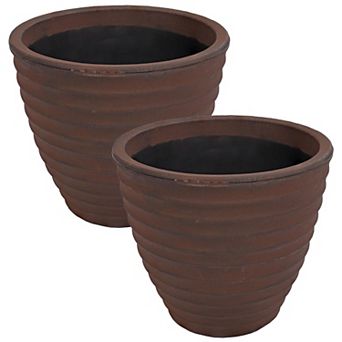 Sunnydaze 16 in Ribbed Polyresin Outdoor Planter - Rust