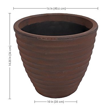 Sunnydaze 16 in Ribbed Polyresin Outdoor Planter - Rust