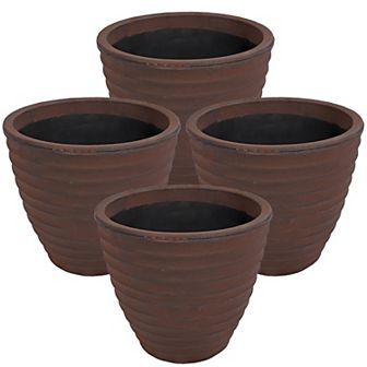 Sunnydaze 16 in Ribbed Polyresin Outdoor Planter - Rust - Set Of 4