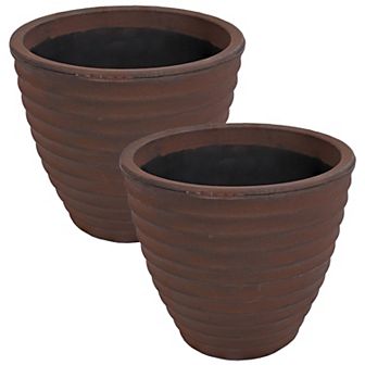 Sunnydaze 13 in Ribbed Polyresin Outdoor Planter - Rust - Set Of 2