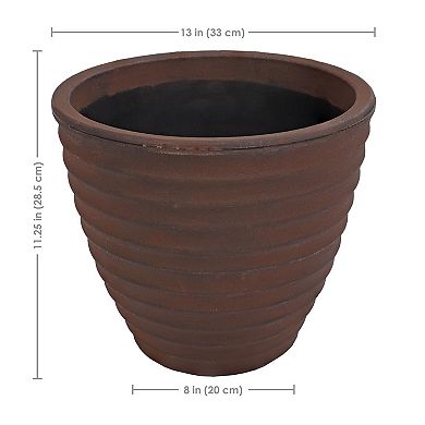 Sunnydaze 13 in Ribbed Polyresin Outdoor Planter - Rust