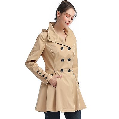 Bebe Fit & Flare Trench Coat Beige Full Zip Lined Pockets Stretch Womens buy Medium