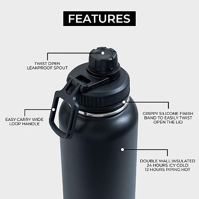 Boz Stainless Steel Water Bottles 2 Pack Bundle - Grey + Black Vaccum Insulated Water Bottles 32 Oz