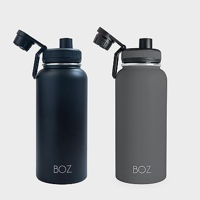 Boz Stainless Steel Water Bottles 2 Pack Bundle - Grey + Black Vaccum Insulated Water Bottles 32 Oz