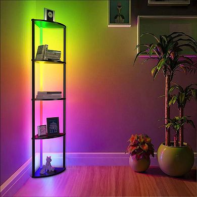 Corner Shelf Bookshelf With Rgb Led Lights