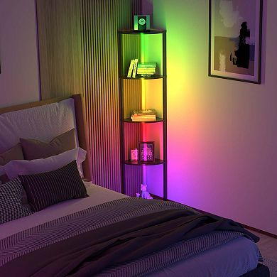 Corner Shelf Bookshelf With Rgb Led Lights